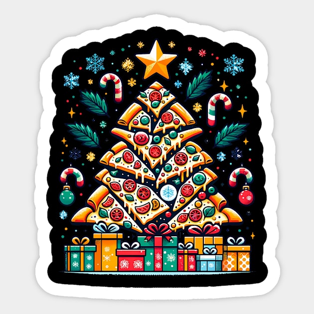 Xmas Tree with Pizza, Funny Pizza Lover Sticker by logiamerch
